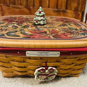 Longaberger Holiday Basket with Festive Lid Vintage “Silver Bells” 2005